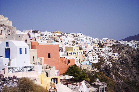 Grækenland, Santorini, kysten, landskaber, vand, ø, ferie