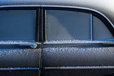 svart, bil, dekket, snø, Frost, isen, fullformat
