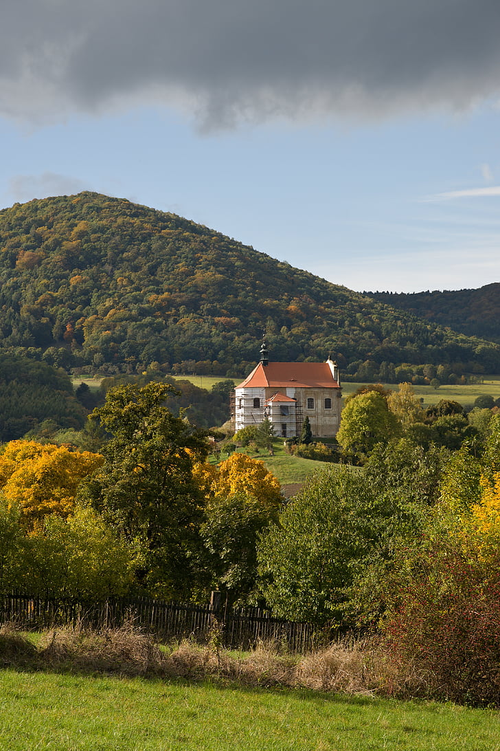 paesaggio, Chiesa, autunno, cielo, Boemia, vista, Cappella