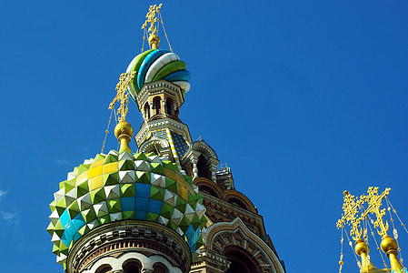 Rusija, St Peterburg, cerkev, rešitelj na krvi, čebulice, križ