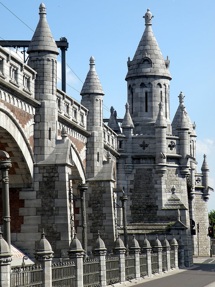 Antwerpen, spoorberm, vasúti, viadukt, híd, pillér, torony