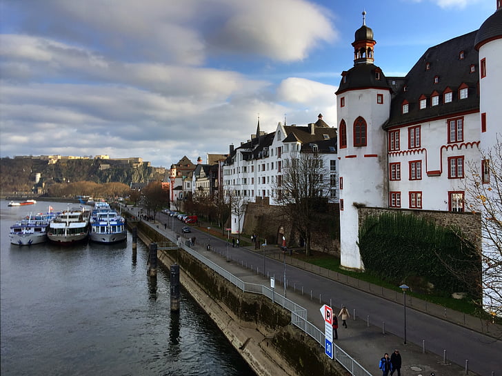 Koblenz, Altstadt, mesto, Mosel, letné, lode, Moselle
