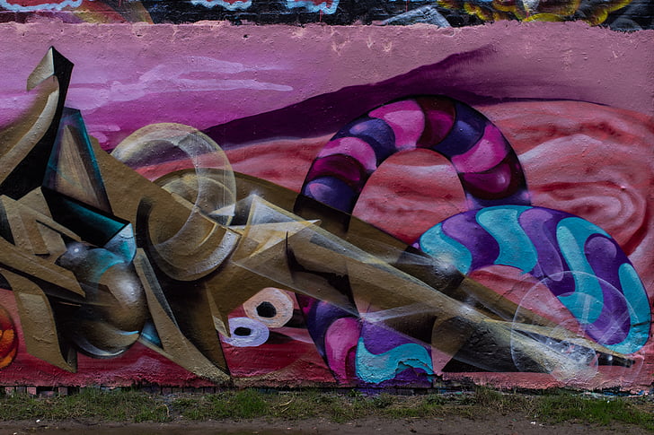dinding, warna-warni, grafiti, warna, lukisan, sprayer, seni jalanan