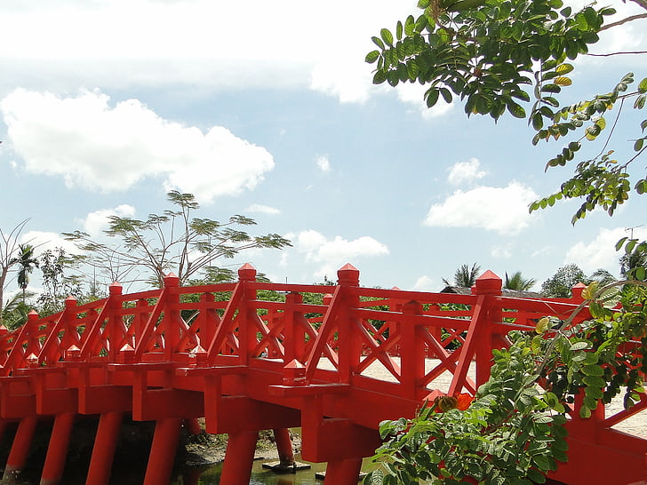 Vietnamas, tiltas, medienos, raudona