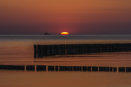 zachód słońca, Plaża, brzegowe, Rügen