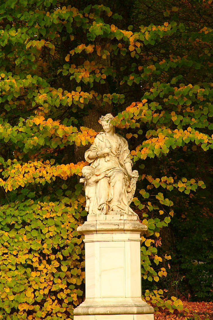 garden statue, autumn, walk