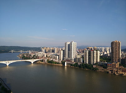 Aikawa, ponte, Riverview, paisagem urbana, arquitetura, Horizonte urbano, Rio