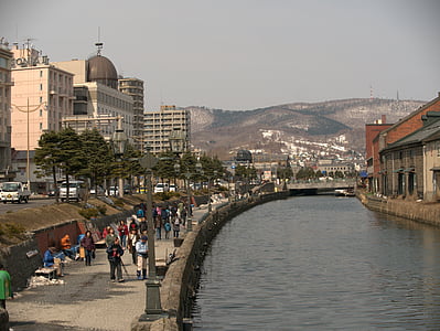 kanał, rzek, krajobraz, Japonia, ludzie, Architektura