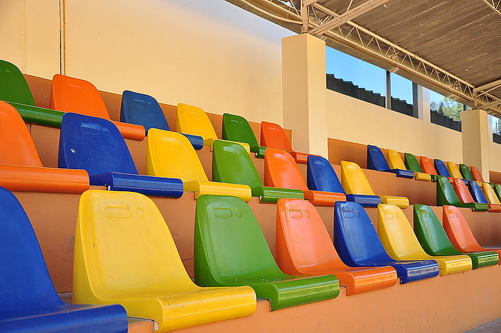 krāsas, krēsli, stadions, sēdekļi, persona