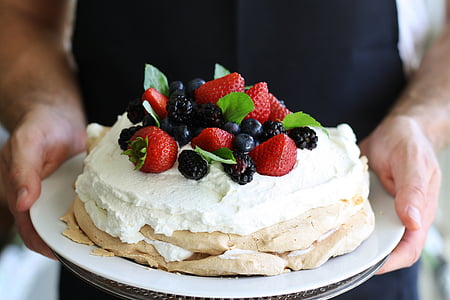 mixed berries, pavlova, pie, cake, sweet, whipped cream, meringue