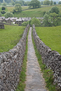 Ruta de acceso, piedra en seco, paisaje, rural, colina