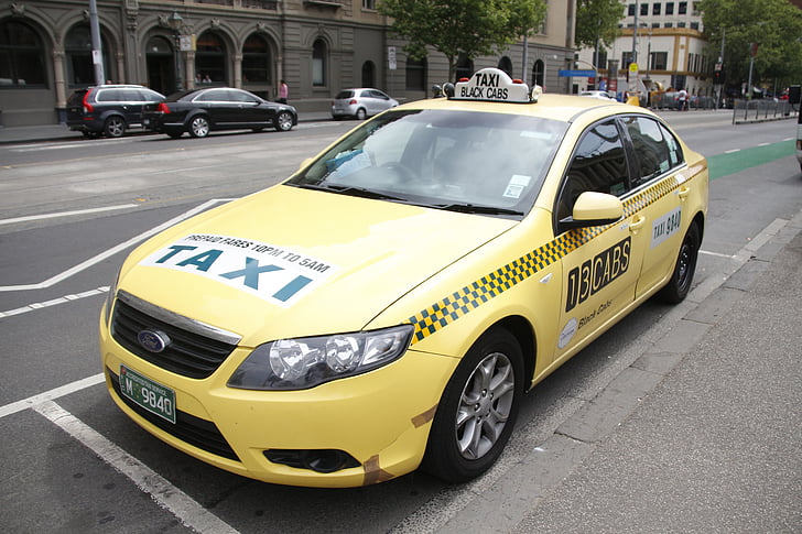 taxi, cotxe, groc, d'Esquadra, carrer, transport, Panorama urbà
