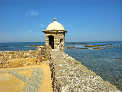 morje, trdnjava, vode, obzidje, Španija, Cadiz
