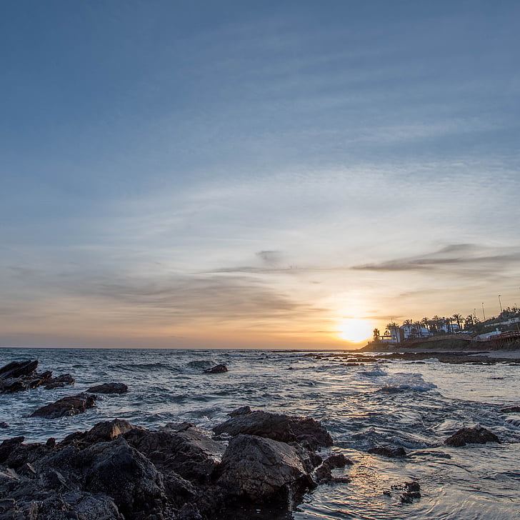 Sunset, stranden hype, Mijas costa, Malaga, Andalusien, Costa del sol, Calahonda