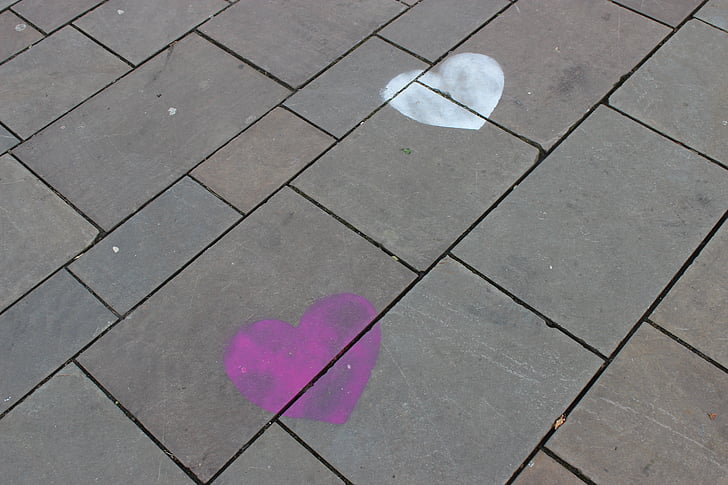 serce, patch, sztuka ulicy, miłość, biały, różowy, kamienie