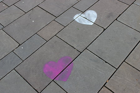 coração, remendo, arte de rua, amor, Branco, -de-rosa, pedras