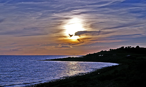 puesta de sol, Dinamarca, mar, Mar Báltico, Costa, agua, naturaleza