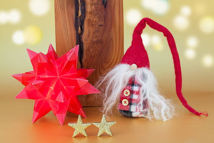 Noel, yıldız, Origami, cüce, kumaş, Kırmızı, ahşap