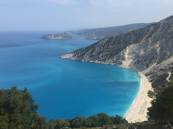 Kefalonia, Myrtos, Beach, Bay, havet, natur, scenics