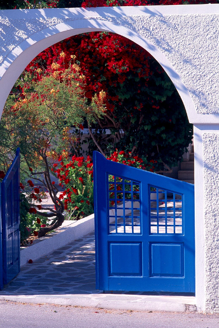 Santorini, ø, Village, Gate, Arch, havet, Ocean
