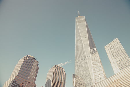 niski, kąt, fotografii, wysoki, wieże, Wieża wolności, Nowy Jork