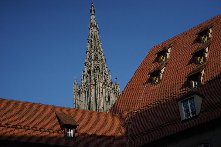 Ulmer, Münster, bâtiment, architecture, steeple, toits, direction de la police