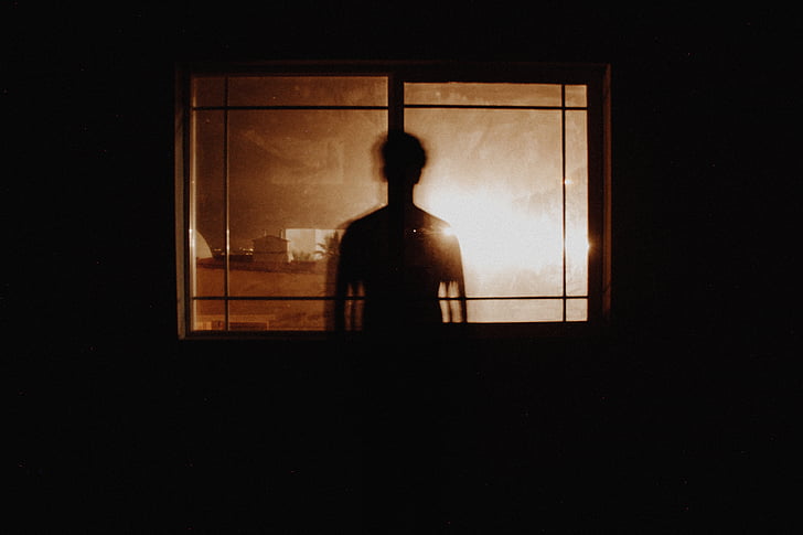 σιλουέτα, φωτογραφία, πρόσωπο, ο άνθρωπος, παράθυρο, συγκίνηση, σκούρο
