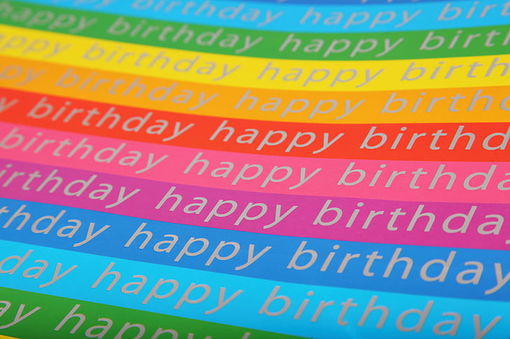 feliz, aniversário, papel de parede, padrão, listras, colorido, texto