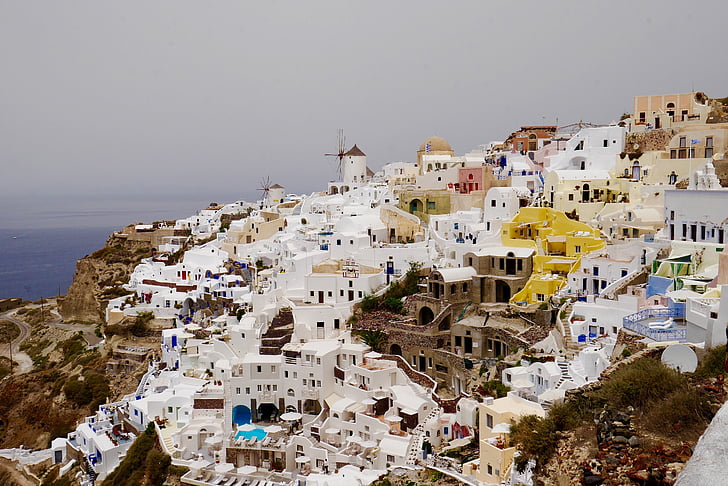 Grécko, Santorini, grécky ostrov, modrá, Architektúra, Zobrazenie, horúce