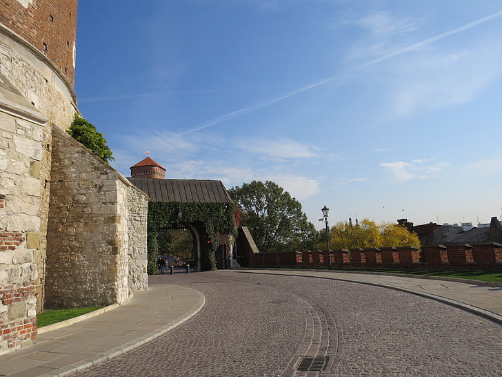 street, road, stone, castle, sky, poland, krakovia