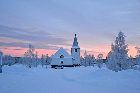 瑞典拉普兰, 教会, 圣诞节, 寒冷, 雪, 冬天, 寒冷的温度