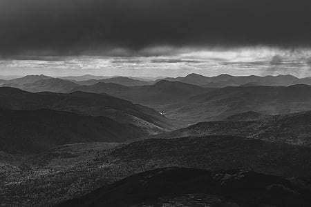 montanha, Highland, preto, Branco, paisagem, modo de exibição, escuro