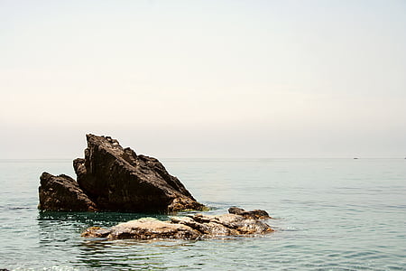black, stone, body, water, ocean, sea, horizon over water