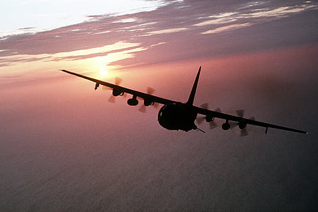 ilma siluetti, Cargo, sotilaallinen, AC-130, Hercules, Flying, lento