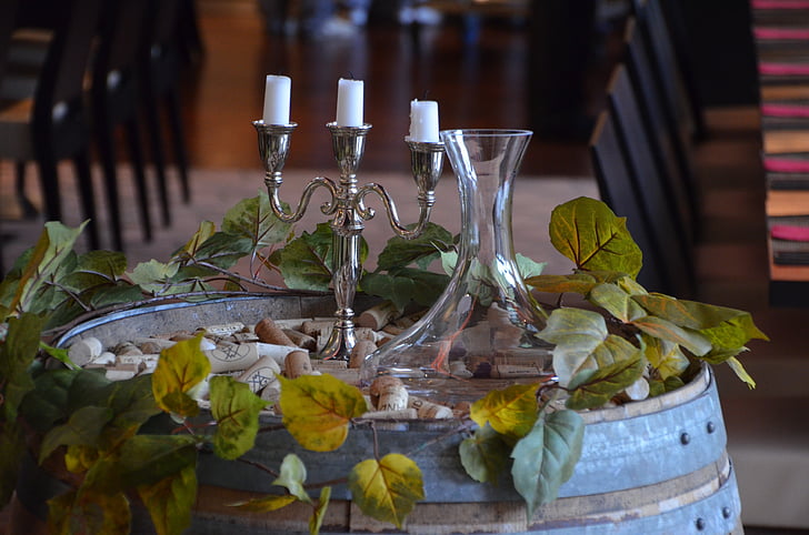Lysestake, vin, romantisk, stearinlys, glass, dekorasjon, Cork