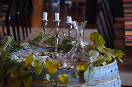 lysestage, vin, romantisk, stearinlys, glas, dekoration, Cork