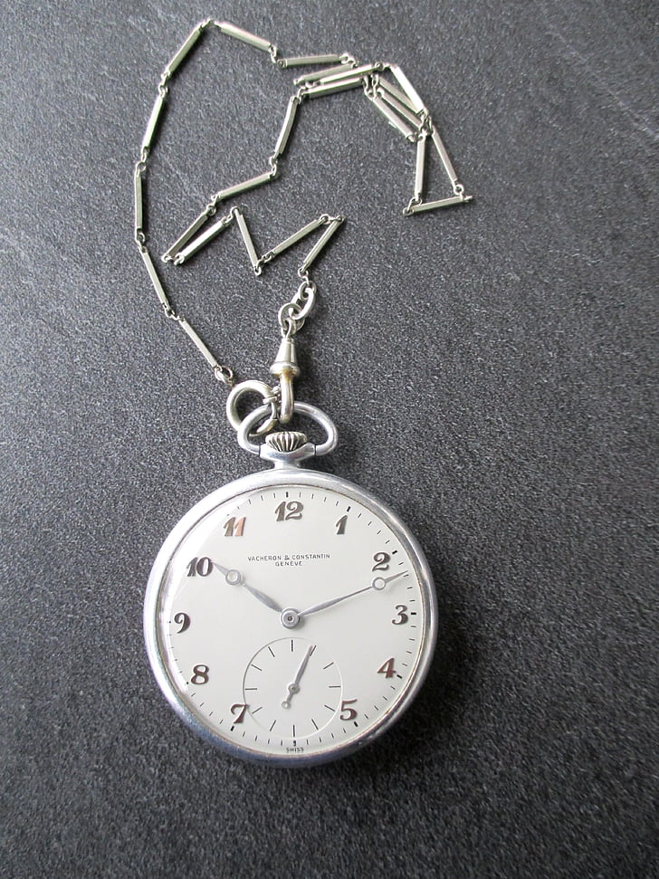 temps, horloge, montre de poche, boîtier en aluminium, chaîne, seconde main, Swissmade