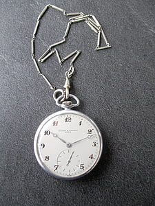 tijd, klok, Zakhorloge, aluminium behuizing, ketting, tweedehands, Zwitserse