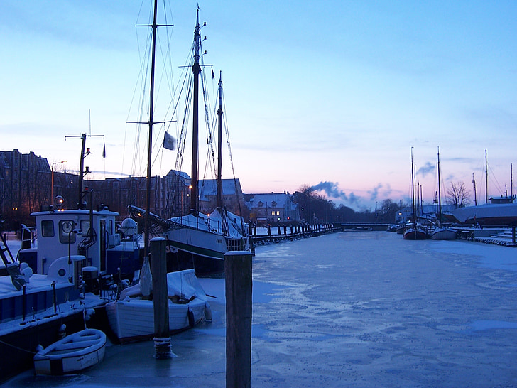 greifswald, port, ship, cold, frozen, nautical Vessel, harbor