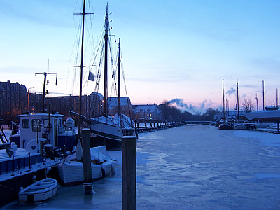 Greifswald, Port, loď, za studena, mrazené, námorných plavidiel, Harbor