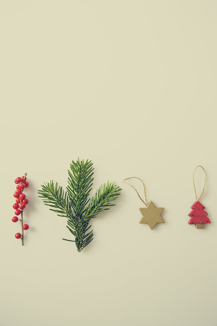 quatre, assortit, Nadal, adorns, decoració, estrella, arbre