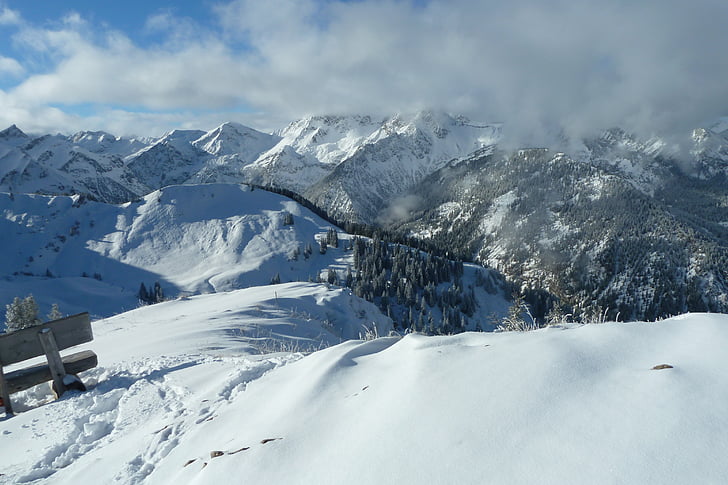 góry, chłodny, krajobraz, zimowe, śnieg, Austria, Tyrol