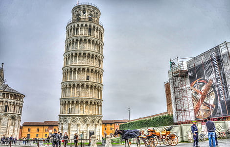 Menara condong pisa, Italia, Tuscany, Pisa, kuda dan buggy, patung, pemandangan