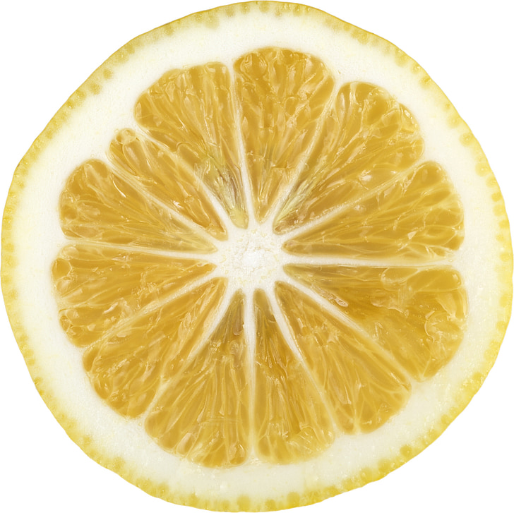 citronu, citrona šķēli, Citrus, dzeltena, šķēle, balts fons, ēst