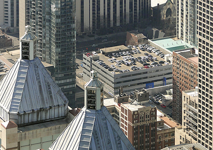 Chicago, mesto, strehe na, poslovno stavbo, okno, ulica, nebotičnika