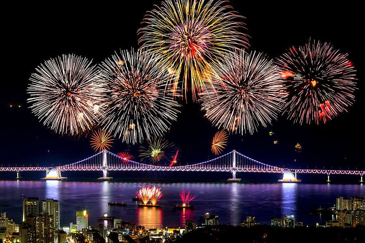 fireworks, eve, south korea, new year party korean, welcome the new year, beauty