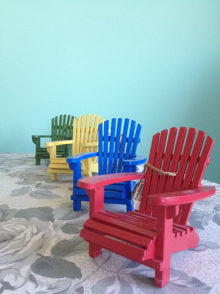 chaises Adirondack, chaise rouge, chaise bleue, chaise jaune, chaise verte, Adirondack, chaise