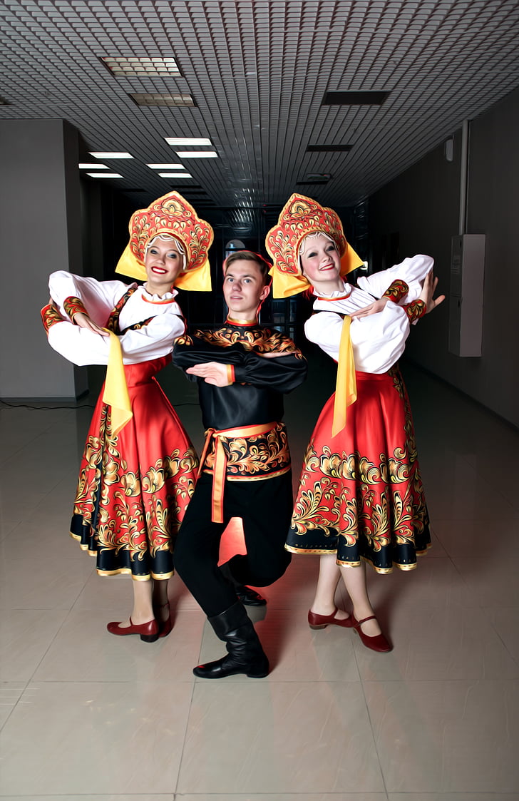 ruski, tradicija, narodni ples, modni, odjeća, par, slavenski