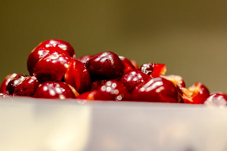 Cherry, närbild, läckra, färsk, frukter, friska, röd