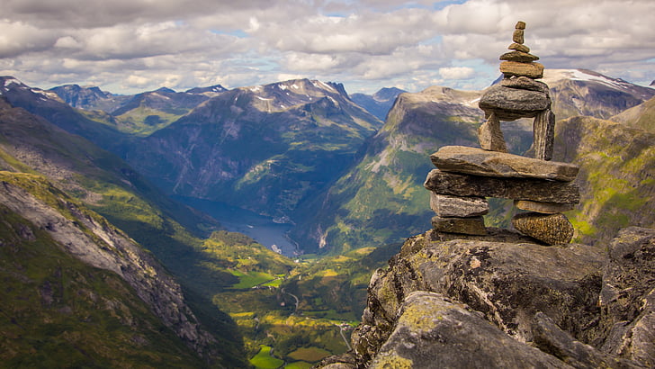 nature, Norvège, paysage, montagne, nuages, fond d’écran, Geiranger